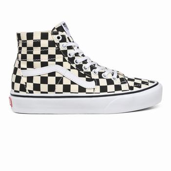 Női Vans Checkerboard Sk8-Hi Tapered Magasszárú Cipő VA3684720 Fekete/Fehér